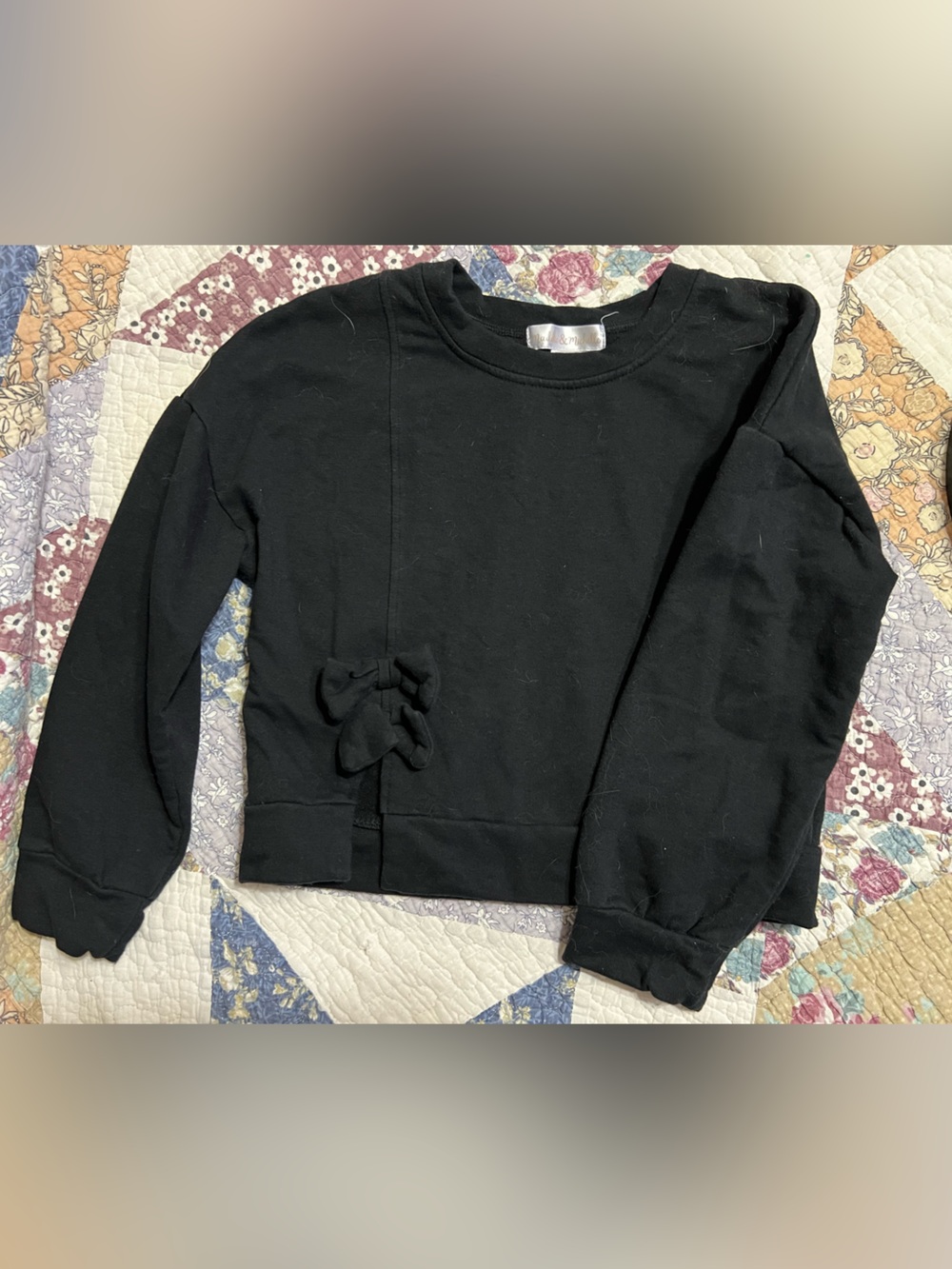 Black Women’s Crewneck Sweater with Front Tie Detail